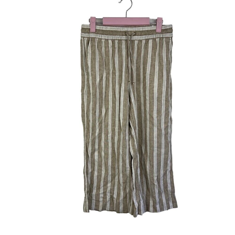 Banana Republic tan and white striped wide leg linen blend pants size xs